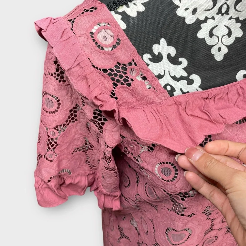 For Love & Lemons Sonya Lace Babydoll Mini Dress Floral Pink Size S Tie Back - Picture 9 of 13